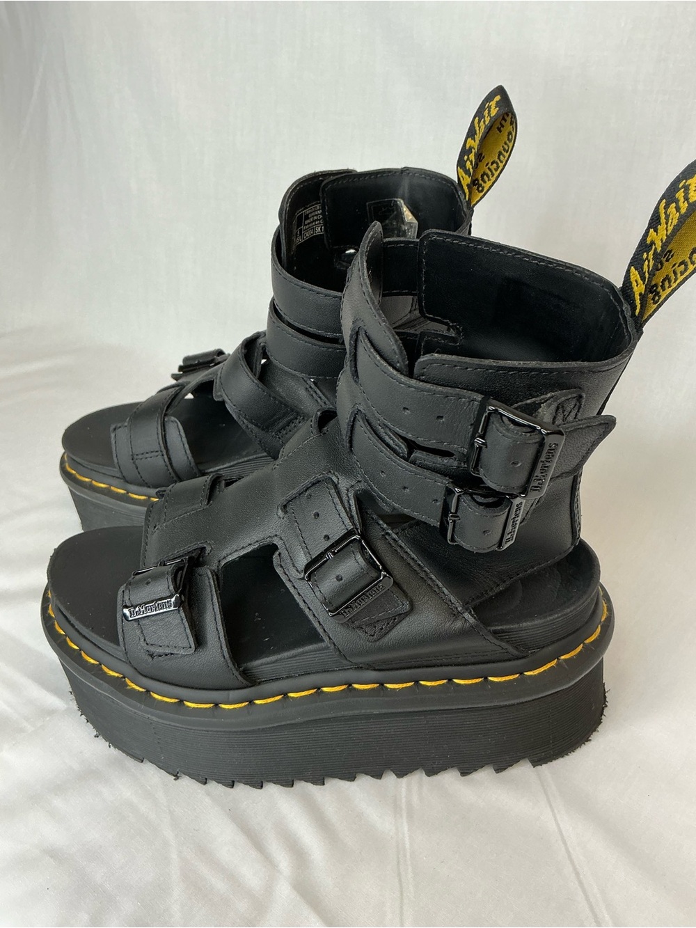 2110 - Dr. Martens Black Leather Platform Strappy Sandals - Picture 2 of 7